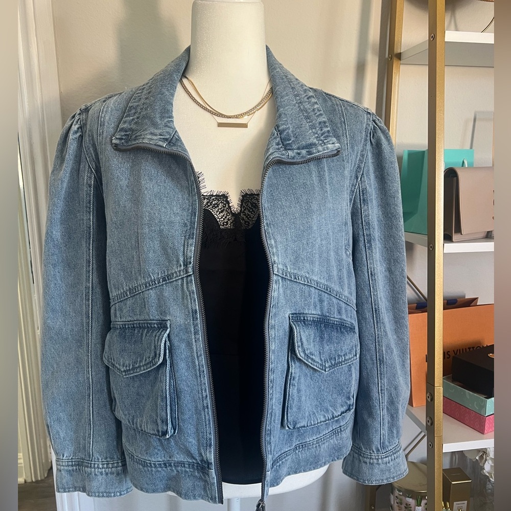Splendid puffed sleeve jean jacket in size S.